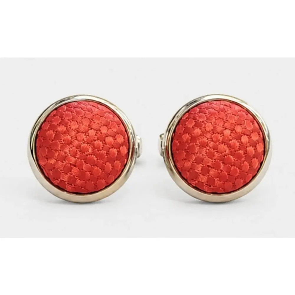Pink Fabric Cuff Links Vintage‎ Silver Tone Formal Cuff Links cl-